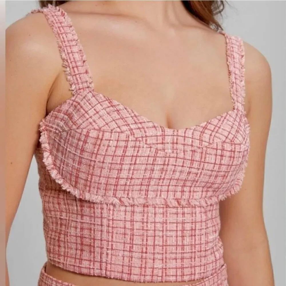 NWT Guess Tweed Cropped Bustier Top: Blush Pink XL Sexy Feminine Flirty Crop Top